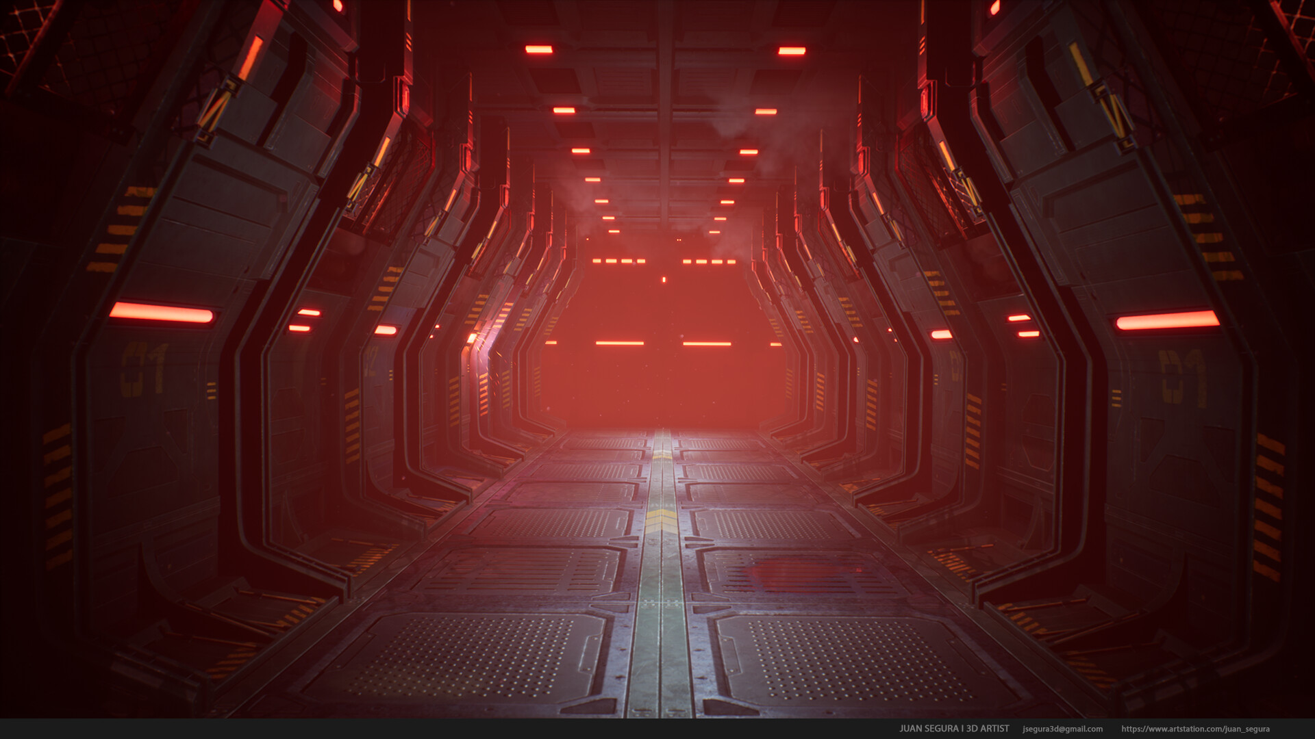 Atmospheric lighting in an action-adventure corridor scene
