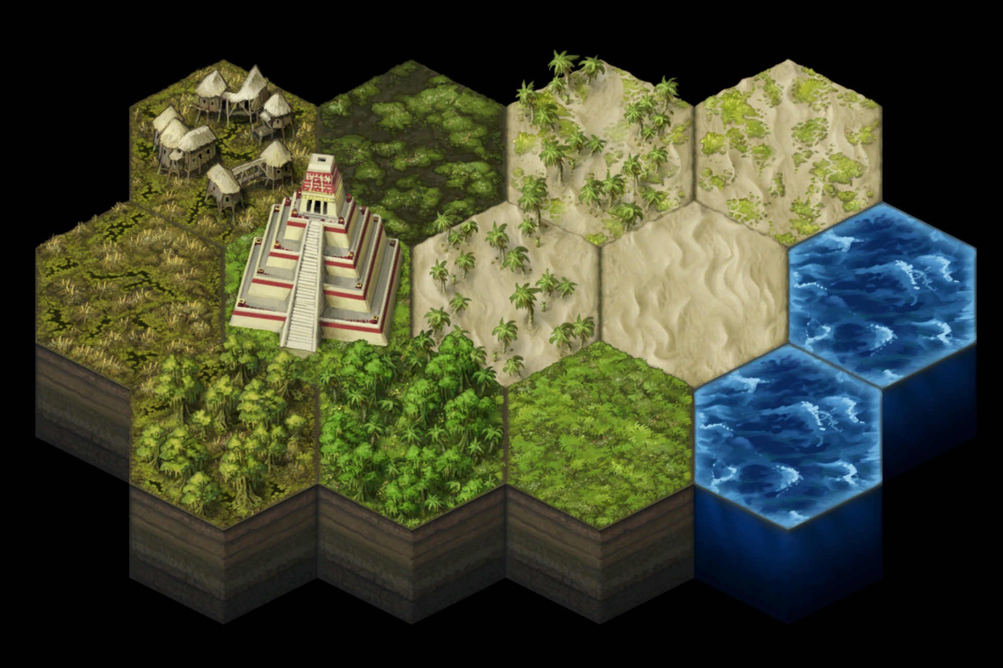 Hexagonal map structures showing isometric resources